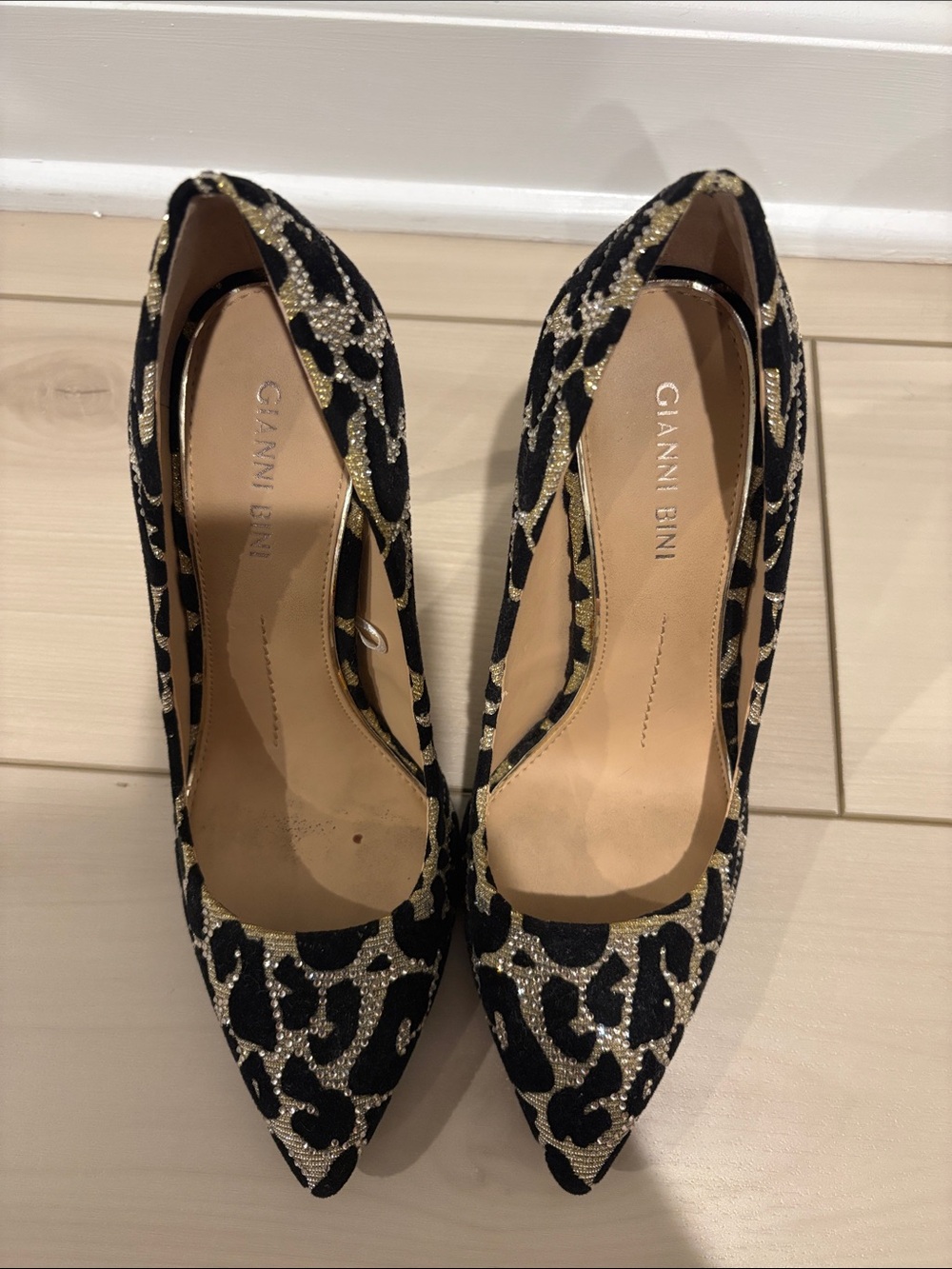 Gianni Bini Black and Gold Crystal-Accent Pointed Toe Pumps - Picture 5 of 6